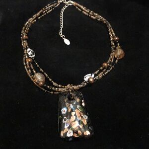 Vintage Multicolor Beaded Black Brown Silver Blue and Gold Tone Necklace